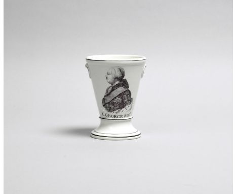 GEORGE III A Barr Worcester vase, c.1800-10, the flared form applied with ring handles and printed in black with a profile po