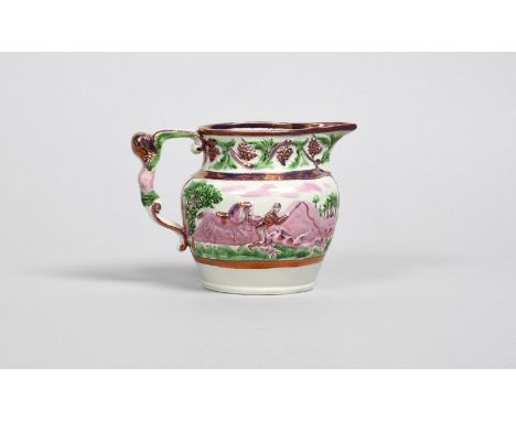 1826 GENERAL ELECTION IN DURHAM A pearlware lustre jug, c.1826, moulded and decorated in green enamel and pink and purple lus