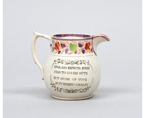 16TH AUGUST 1819: PETERLOO MASSACRE A small Sunderland lustre jug, c.1819, printed in black with a portrait of Henry Hunt, ti