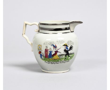 1812 NAPOLEON'S RUSSIA CAMPAIGN A rare pearlware jug, c.1812, printed in black and well coloured with cartoons titled 'Murat 