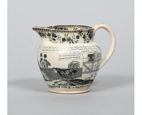 APRIL 1831: HENRY HUNT AND REFORM A pearlware jug, c.1831, printed in black with a continuous cartoon of top-hatted figures t