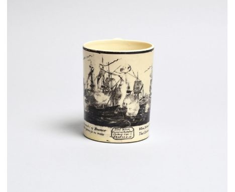 1805 BATTLE OF TRAFALGAR A creamware frog mug, c.1805, probably by Dawson &amp; Co. of Sunderland, printed in black with a na