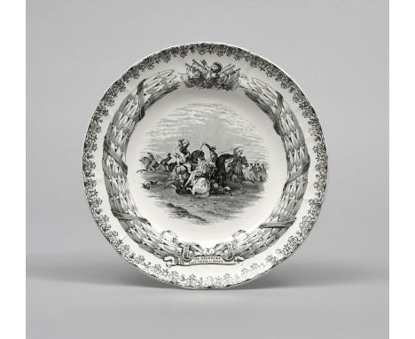 1803 BATTLE OF ASSAYE A Copeland &amp; Garrett pearlware plate, c.1840, printed in black with an equestrian battle scene, cir