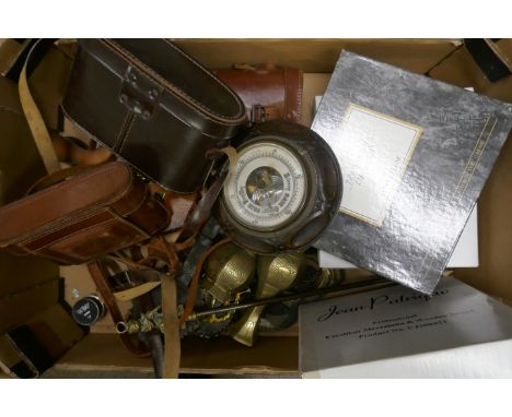 Two pairs of binoculars, an Ensign camera, a barometer, metalware, etc. **PLEASE NOTE THIS LOT IS NOT ELIGIBLE FOR POSTING AN