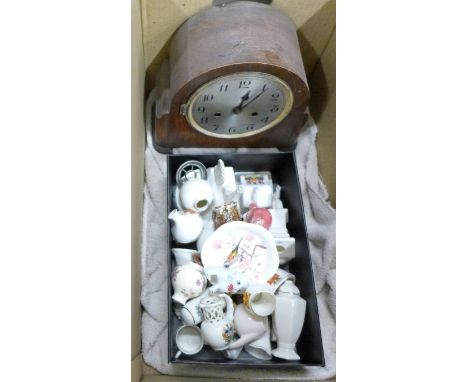 A box of crested china, Wade Whimsies and a mantel clock, a/f **PLEASE NOTE THIS LOT IS NOT ELIGIBLE FOR POSTING AND PACKING*