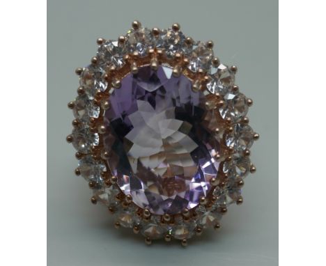 A silver gilt, amethyst and zircon cocktail ring, V 