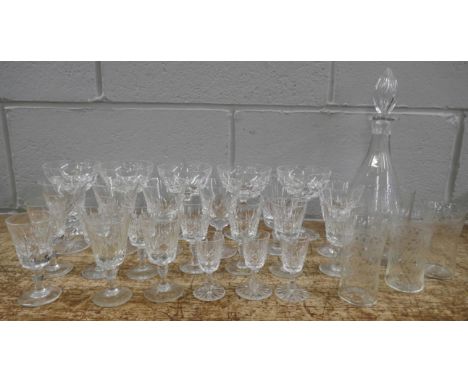 A box of Stuart Crystal, twenty-four pieces and two Edwardian glasses and a decanter **PLEASE NOTE THIS LOT IS NOT ELIGIBLE F