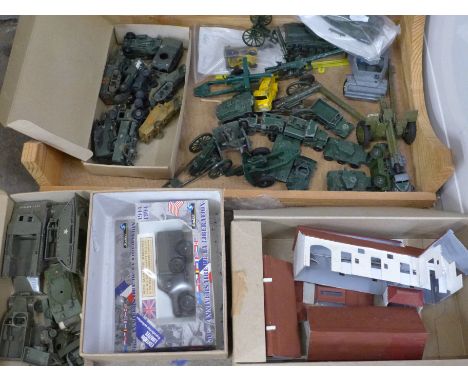 A collection of Dinky and Britains Airfix and military toys, fort, tanks, etc. 