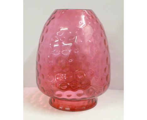 A large dimpled glass oil lamp shade, 29cm, a/f, chips to both rims 