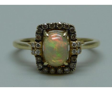 A 14ct gold, opal and diamond ring, the shank marked Le Vian, 2.9g, M 