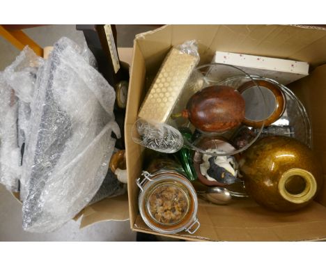 Glassware, a clock, barometer, carved figures, a model penguin, picture frames, etc. **PLEASE NOTE THIS LOT IS NOT ELIGIBLE F