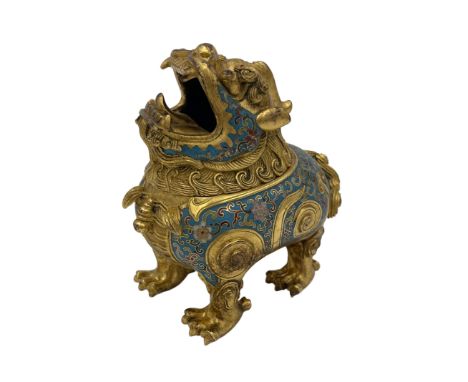 A CHINESE CLOISONNE ENAMEL LUDUAN-FORM CENSER Qianlong or later, of squat form, finely decorated with foliage on a blue groun