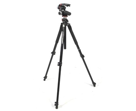 A Manfrotto 190XPROB tripod with a Manfrotto MHXPRO-3W head. Max extension 159cm. Missing mounting plate.