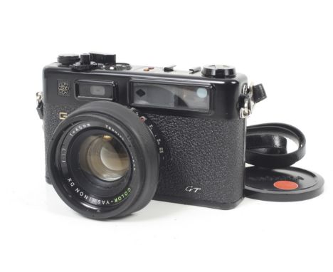 A Yashica Electro 35 GT 35mm rangefinder camera. Black. Serial No. 10153589. With a Yashica 45mm f1.7 Color-Yashinon DX lens,