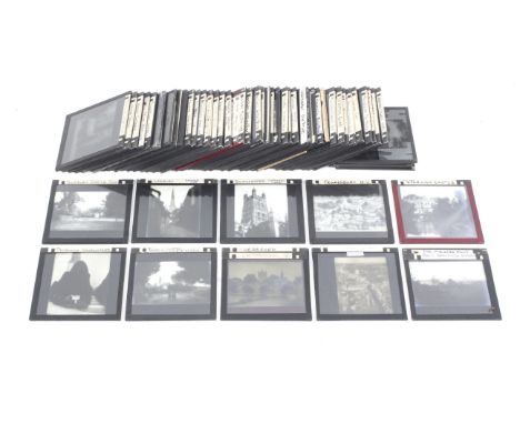 A collection of photographic magic lantern slides. Featuring the counties of Gloucestershire, Worcester and Herefordshire. In