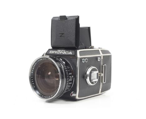 A Zenza Bronica EC 6x6 medium format SLR camera. Silver, Serial No. CB 323443. With a Nippon Kogaku 50mm f3.5 Nikkor-H lens, 