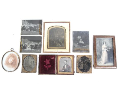 A collection of early photographs. To include a Daguerreotype portrait of a Victorian gentlemen, three Ambrotypes, three glas