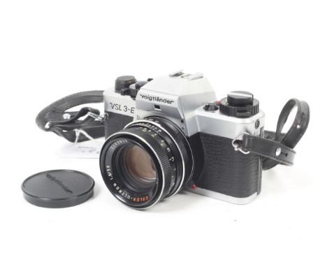 A Voigtlander VSL 3-E 35mm SLR camera. Chrome, Serial No. 6408984. With a Voigtlander 50mm f1.8 Color-Ultron lens and Ever Re