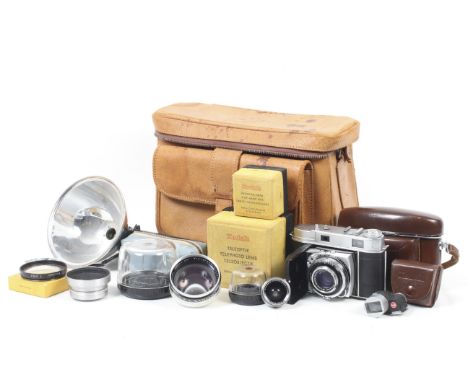 A Kodak Retina IIc 35mm rangefinder camera outfit. With three lenses; a Retina-Curtar-Xenon C 35mm f5.6 Schneider-Kreuznach i