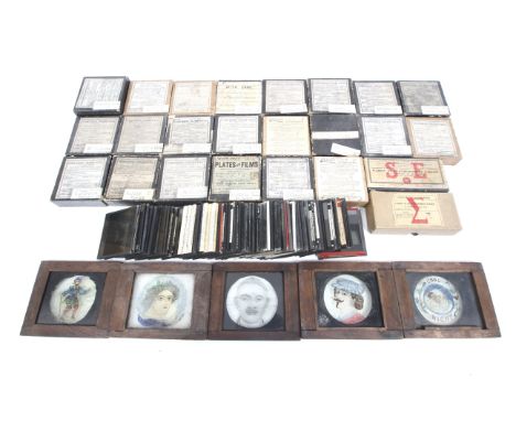 A large collection of glass magic lantern and photographic slides. Mostly featuring architecture, including 'Richborough Cast