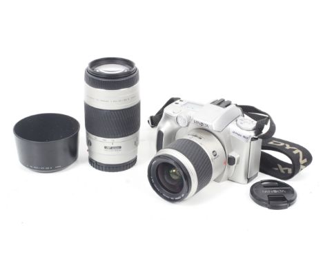 A Minolta Dynax 40 35mm SLR camera outfit. With two lenses; a Minolta 28-100mm f3.5-5.6 AF Zoom and a Minolta 75-300mm f4.5-5