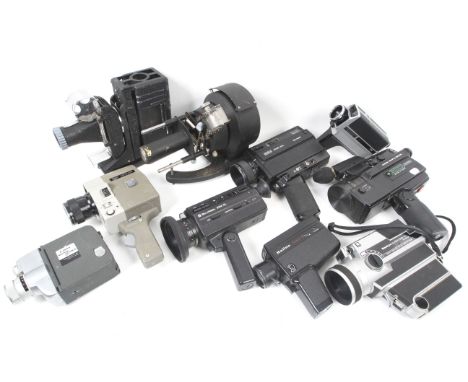 A large assortment of cine cameras and equipment. To include a Bell & Howell 2144 XL, a Canon Motor Zoom 8, an Eumig Sound 33