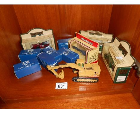 A collection of model vehicles including Lledo, Corgi, Fina & Ruston Bucyrus