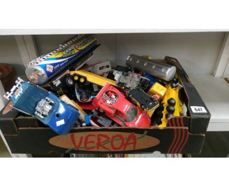A box of playworn toy cars including Matchbox, Corgi & Tonka etc.