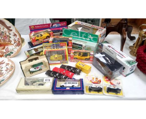 A collection of Die-cast cars & buses, many football related including Corgi, Espana 82, Barcelona coach & Celtic coach etc.