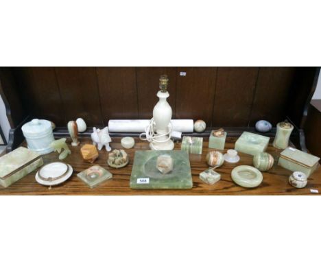 A quantity of onyx ware including table lamp, trinket box & ashtrays etc.