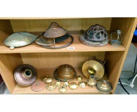 2 shelves of assorted oil lamp fittings