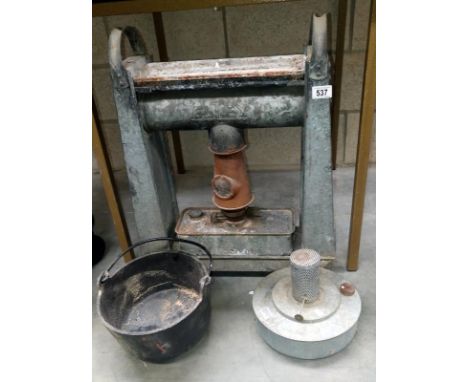 A vintage Eltex heater & heavy pot etc.