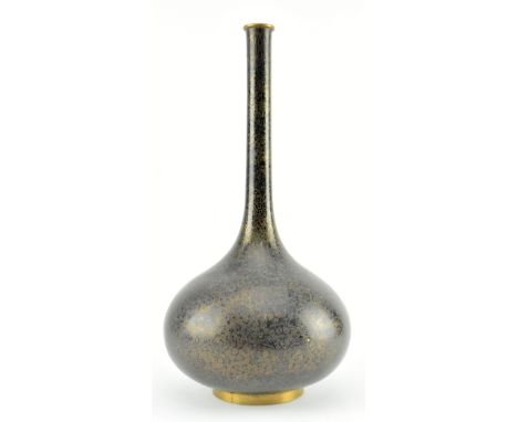A Republic period black ground gilt -brass cloisonn&eacute; enamel ovoid bottle vase base. The vase has foliage and flowers m