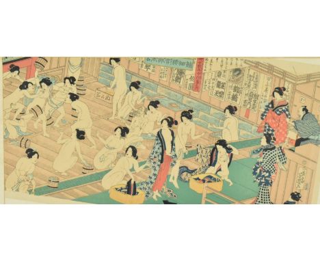 Yoshiiku Utagawa&nbsp;(Japanese 1833-1904) 歌川芳几笔
Quarreling and scuffling in woman's bathhouse
Print on paper
Framed and glaz