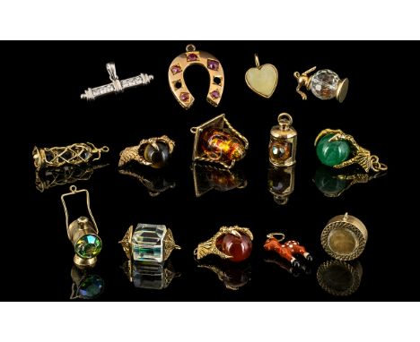 An Excellent Collection of Assorted Vintage and Antique Period 9ct Gold Charms ( 14 ) In Total. All Marked for 9ct and In Nr 