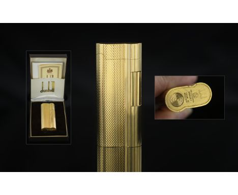 Dunhill - Expensive Gents 20 Microns Gold Plated Engine Turned Cigarette Lighter. Ref Num 84627, Marked 20 Microns and Dunhil