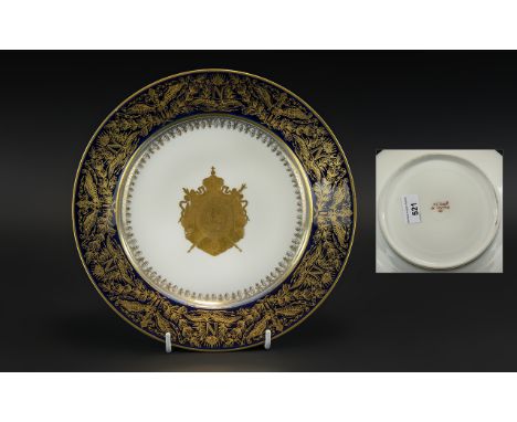 Antique Sevres M Imple French Porcelain 'Napoleon' Cabinet Plate, finely gilded with Napoleon's symbol and crests to the cent