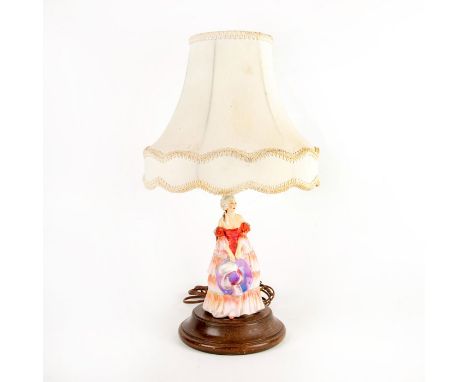 Doulton lamp with the Harradine Classics figure, Veronica mounted on circular wooden base.Age and use related wear; hairline 