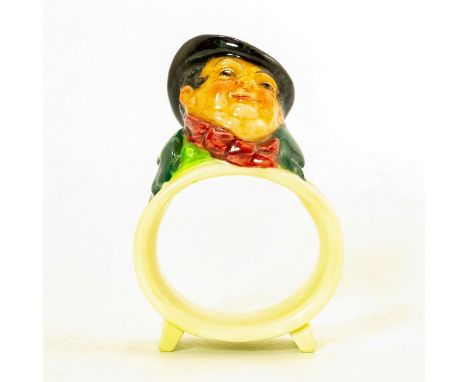 Ceramic napkin ring with a mini bust of Tony Weller on the top.Tony Weller is a character in The Pickwick Papers, the first n