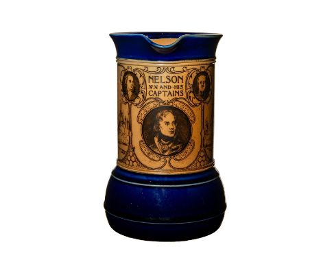 Royal Doulton presentation pitcher. Central banner features portraits of Lord Nelson and his naval captains. Gorgeous Royal B