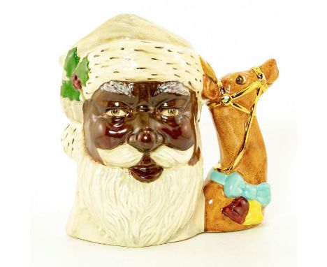 Light gray hat with black specks and white coat; reindeer with gilt rein forms handle.Prototype colorway. Doulton backstamp. 