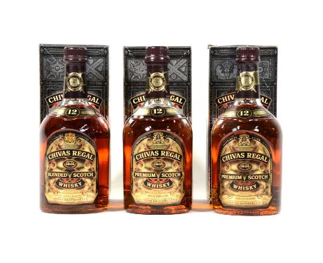 Chivas Regal, 12 year old, blended Scotch whisky, late 1980s bottlings, 70cl, 40%, in cartons, 3 bottles.Qty: 3