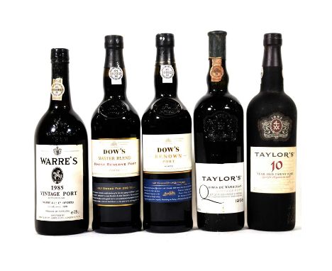 Five bottles of assorted port, including: Warre's 1985 vintage portTaylor's Quinta de Vargellas 1998 vintage portTaylor's 10 