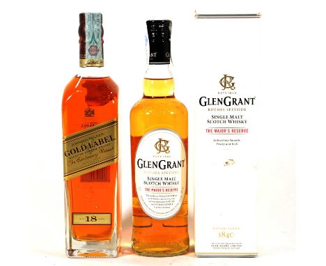 Johnnie Walker Gold label, 18 year old, blended Scotch whisky, 70cl, 40% and Glen Grant ,The Major's Reserve, single malt whi