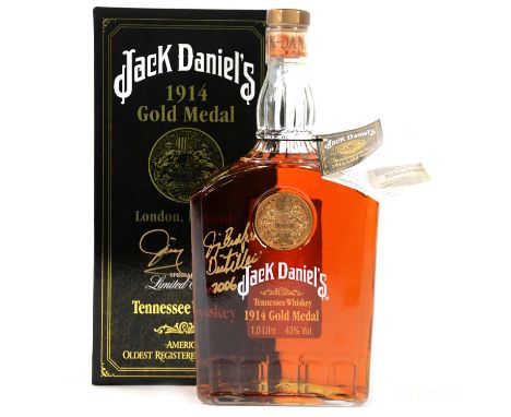 Jack Daniel's 'Old No 7' brand Tennessee Whiskey, 1914 Gold Medal Replica Bottle, 75cl, 45% vol. in carton, signed and dated 