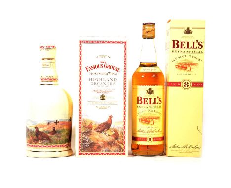 Famous Grouse, Highland Decanter, blended Scotch whisky, 1990s presentation, 70cl, 40% vol, in carton and a bottle of Bell's 
