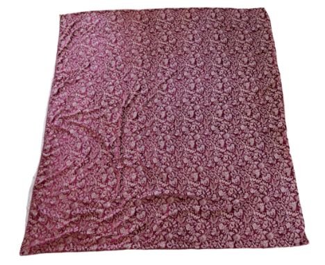 A mid-to-late 20th Century Jacquard double bedspread / counterpane decorated with a claret floral pattern, lined and having c