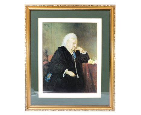 After Bertha Müller / Heinrich von Angeli, a portrait of Queen Victoria, offset lithographic print, in double card mount and 