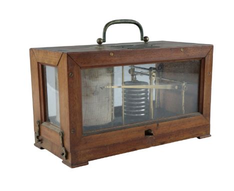 An early 20th Century mahogany cased barograph by R Fuess, Berlin, maker's plate numbered 4208, carry handle marked 'M 424', 