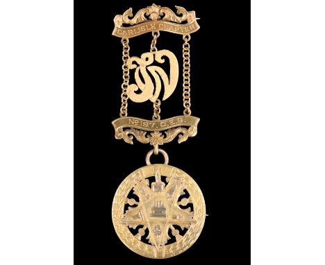A 9 ct yellow metal Masonic medal for the 'Order of the Eastern Star', brooched lower medallion bears inscription "Presented 